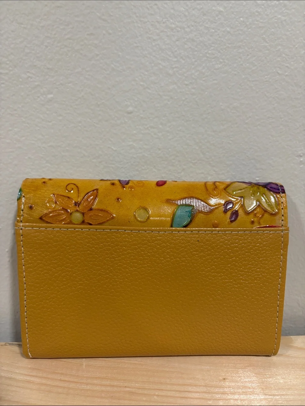 Yellow Embossed Hummingbird Floral Wallet